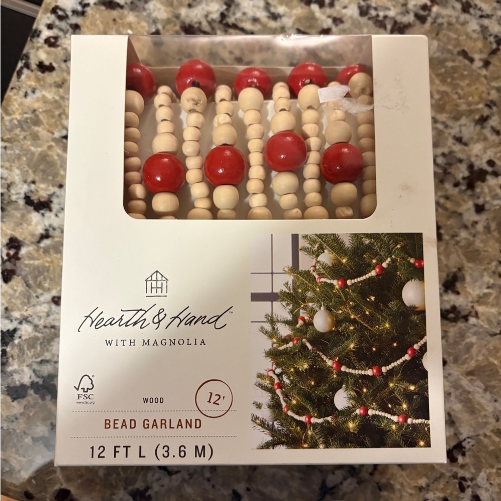 NWT Hearth & Hand 12” Red and Cream Bead Garland
